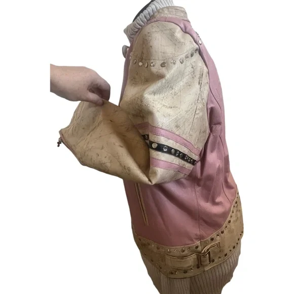 Wilsons Leather Moto Jacket Vintage Rare Biker Woman Distressed XL Pink Tattoo
